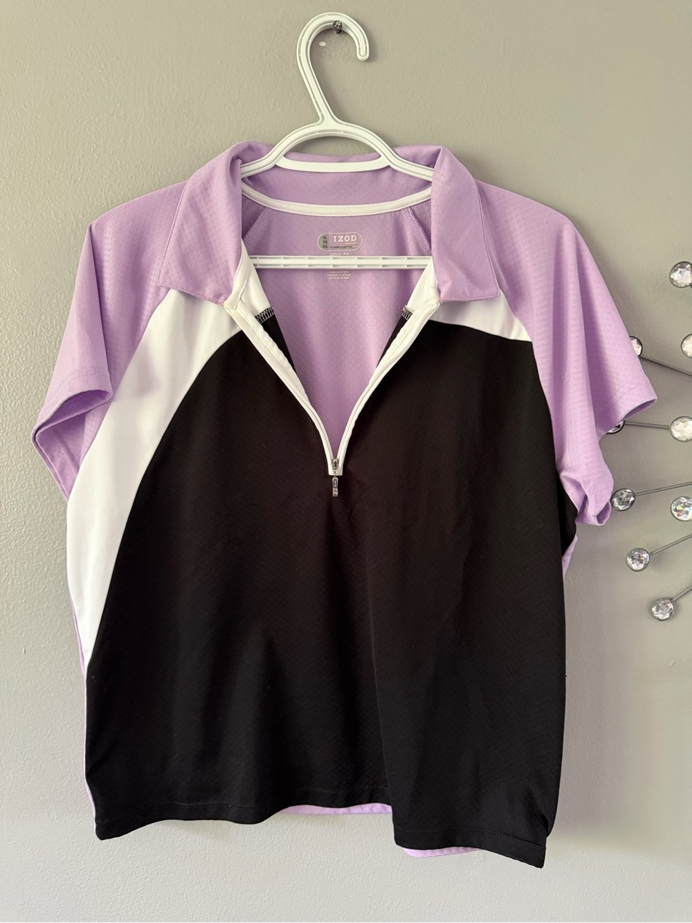 IZOD Women's Lavender & Black Short-Sleeve Athletic Polo Golf shirt. Size XL